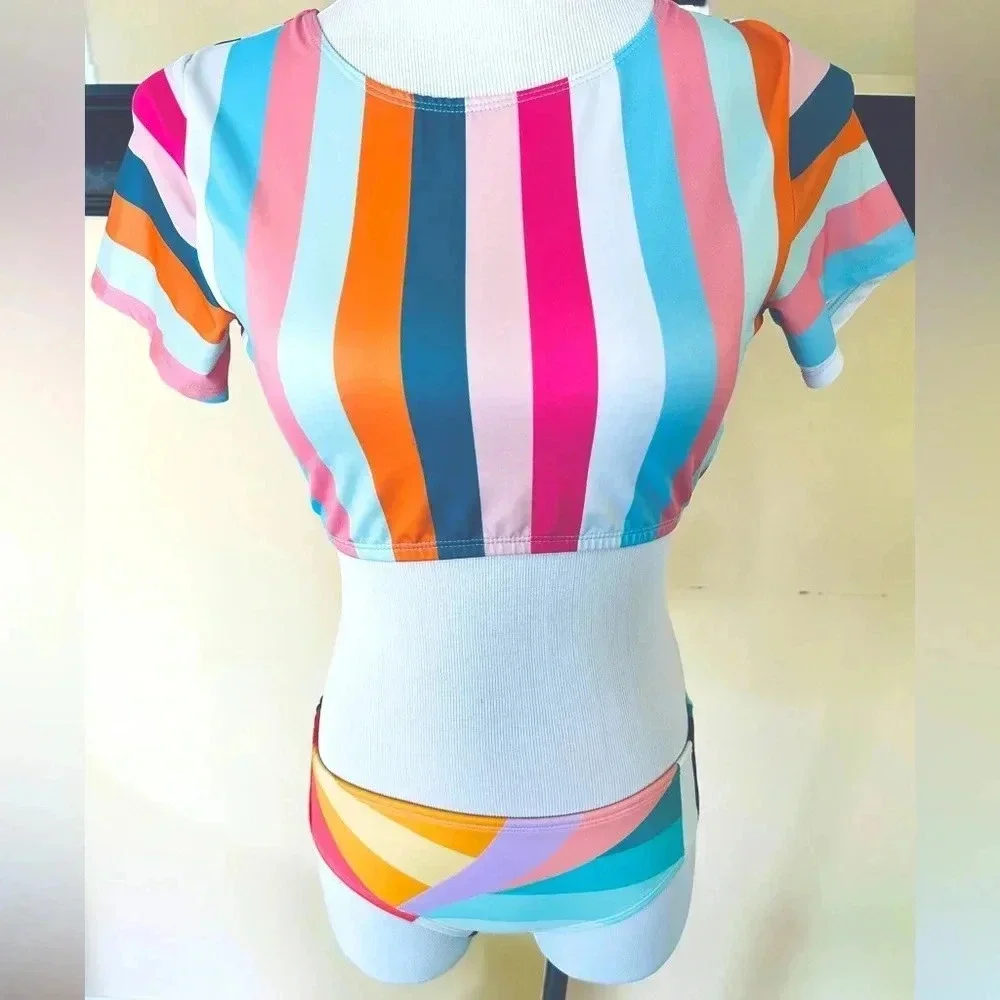 Billabong Surfer Vibe Short Sleeve Rash Guard Bikini Set Girls 14 Women’s Small